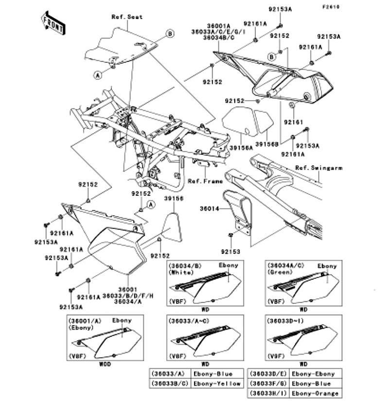 Kawasaki カワサキ 純正部品 36001-0175-6C カバー(サイド)、RH、エボニー