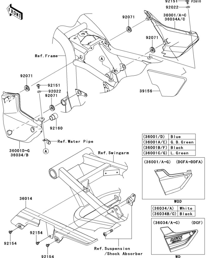 Kawasaki カワサキ 純正部品 36001-0176-40R カバー(サイド)、RH、グリーン