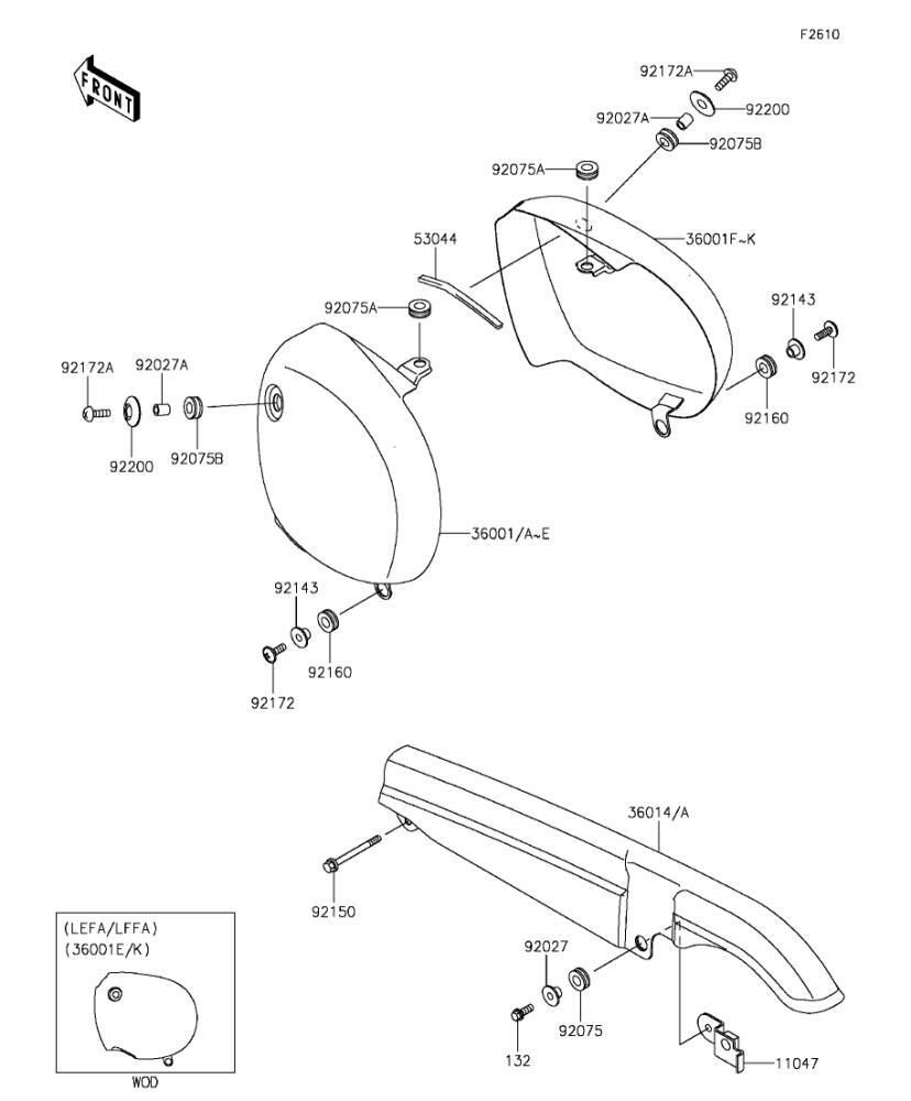 Kawasaki カワサキ 純正部品 36001-0606-217 カバー(サイド)、RH、ゴールド