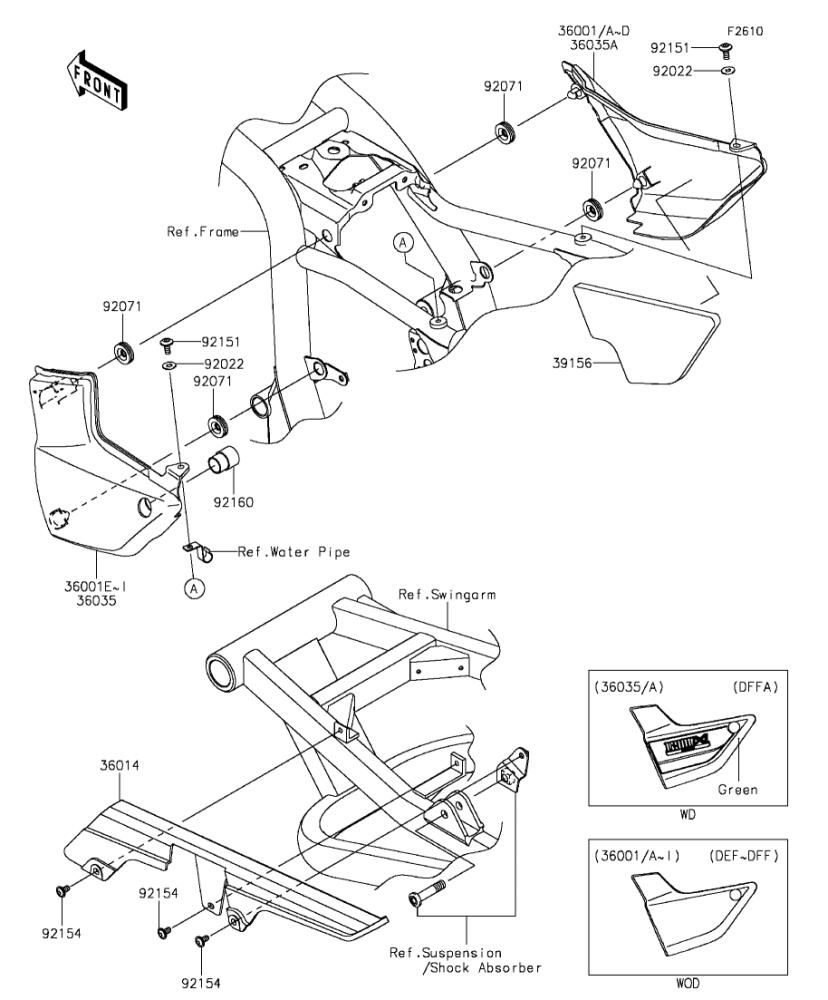 Kawasaki カワサキ 純正部品 36001-1597-474 カバー(サイド)、LH、シルバー