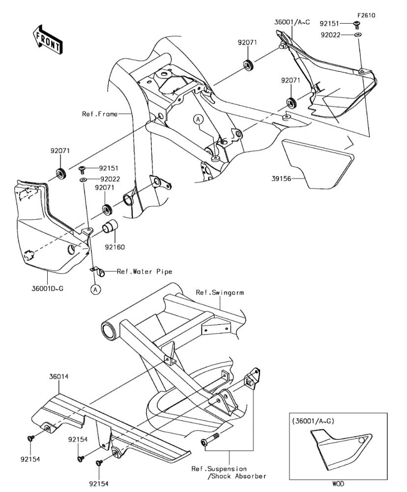 Kawasaki カワサキ 純正部品 36001-1597-C6 カバー(サイド)、LH、M.N.ブルー