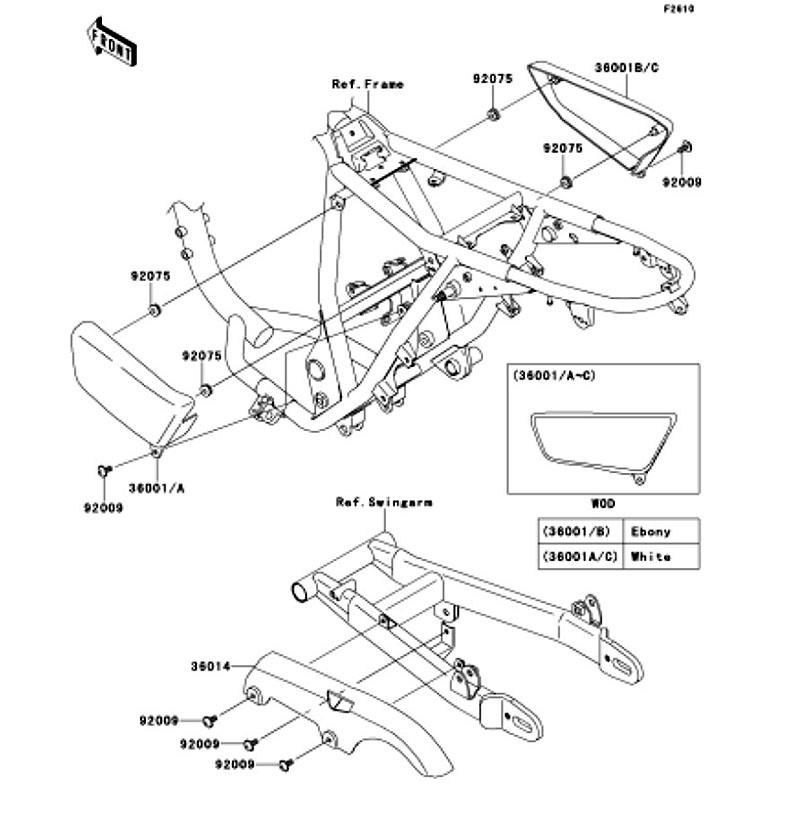 Kawasaki カワサキ 純正部品 36001-1676-6F カバー(サイド)、RH、ホワイト