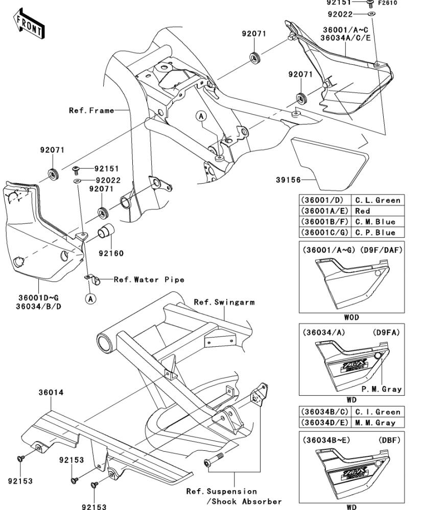 Kawasaki カワサキ 純正部品 36034-5321-27Y カバー(サイド)、RH、グレー