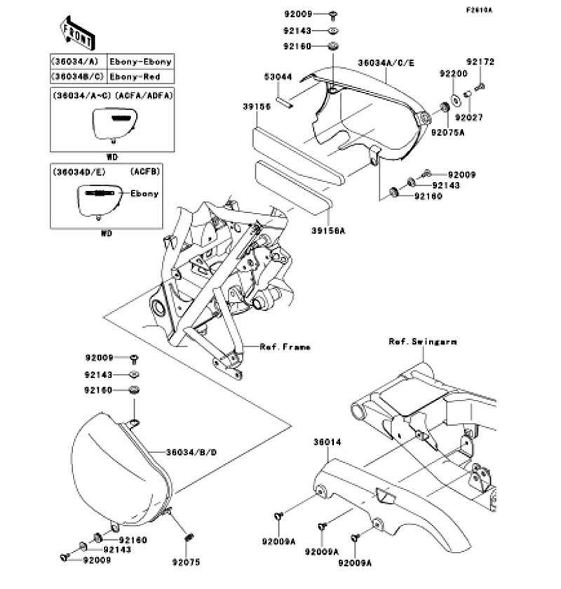 Kawasaki カワサキ 純正部品 36034-5430-H8 カバー(サイド)、RH、エボニー