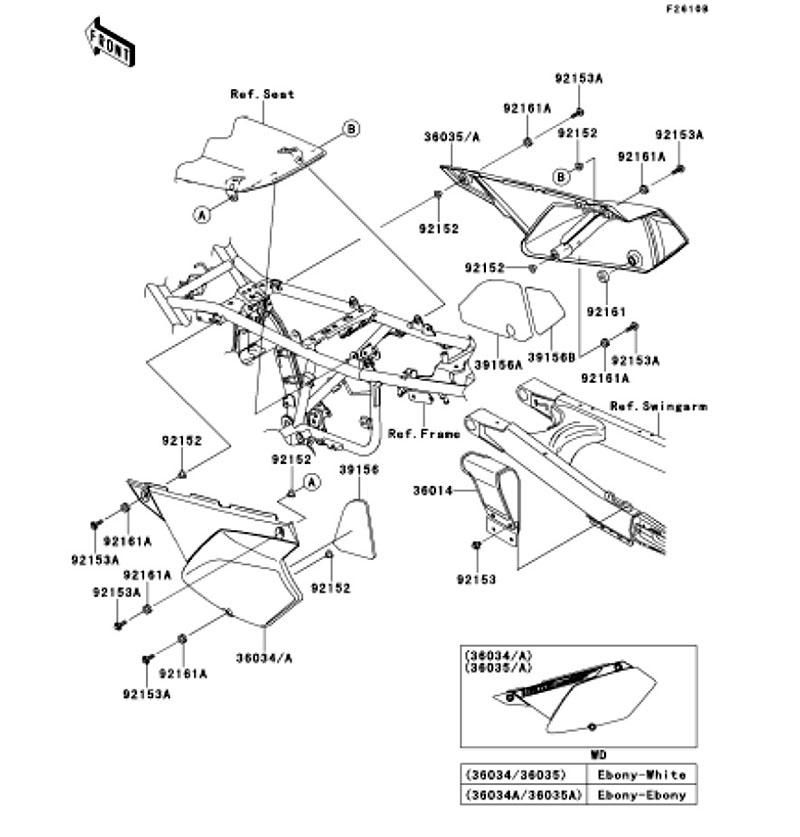 Kawasaki カワサキ 純正部品 36035-5022-6C カバー(サイドサブ)、RH、エボニー