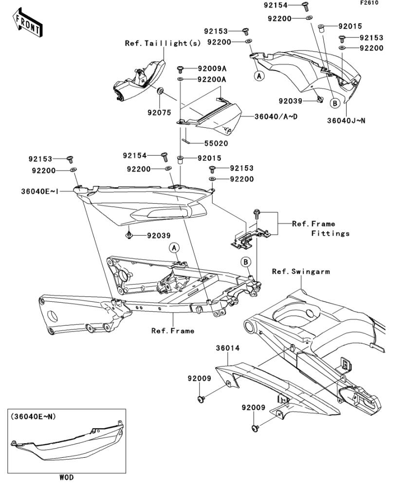 Kawasaki カワサキ 純正部品 36040-0128-17L カバー(テール)、RH、オレンジ
