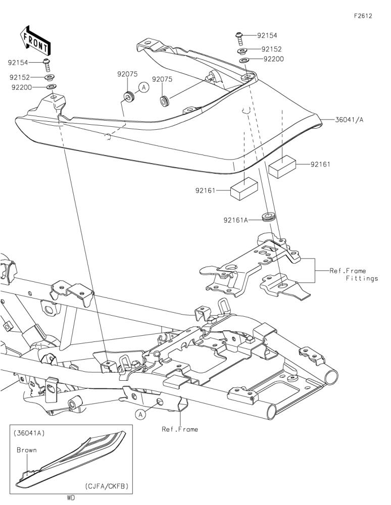 Kawasaki カワサキ 純正部品 36041-0049-660 カバー(テール)、M.S.ブラック