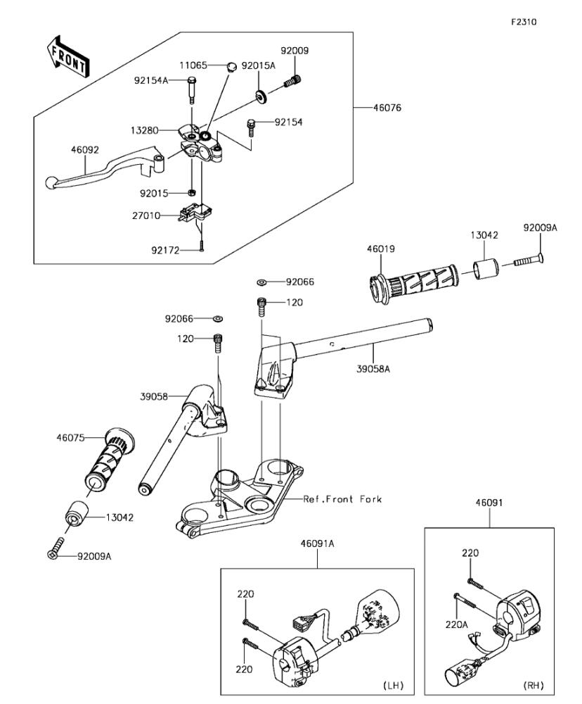 Kawasaki カワサキ 純正部品 39058-0007-18R ハンドルコンプ、LH、ブラック