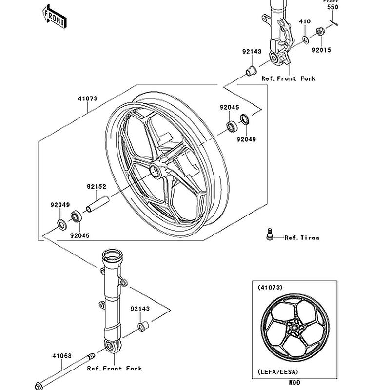 Kawasaki カワサキ 純正部品 41073-0651-R2 ホイールアッシ、FR、ブラック