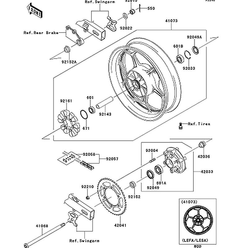 Kawasaki カワサキ 純正部品 41073-0652-R2 ホイールアッシ、RR、ブラック