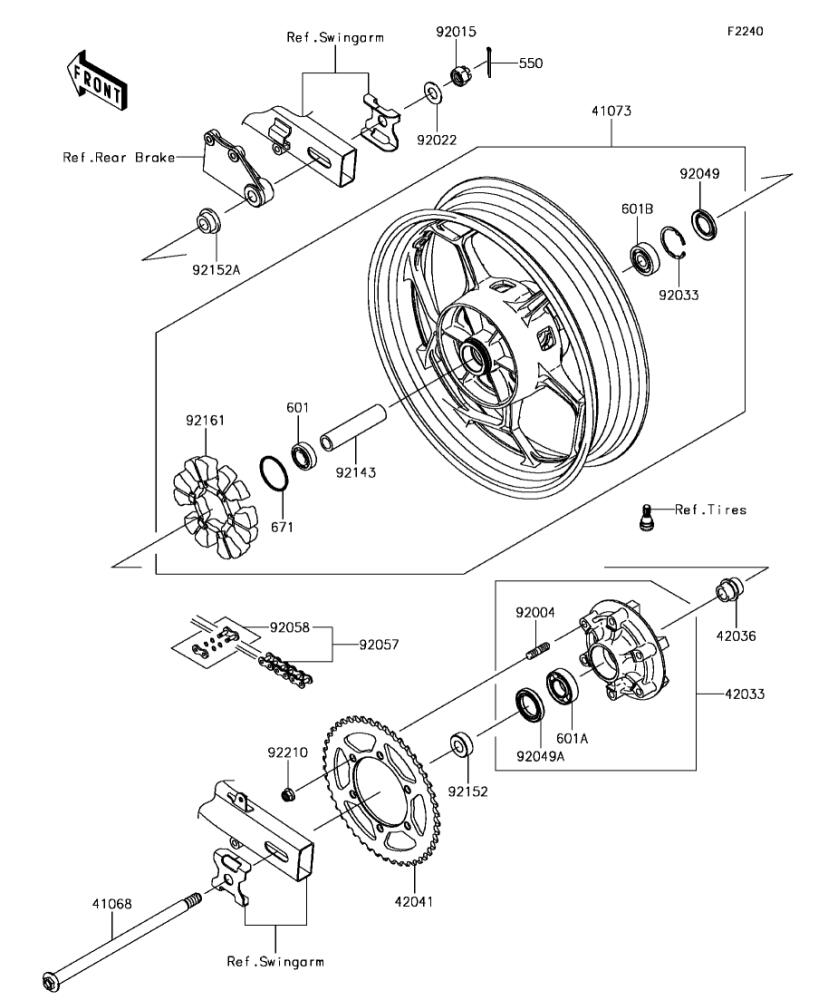Kawasaki カワサキ 純正部品 41073-0657-18F ホイールアッシ、RR、ブラック
