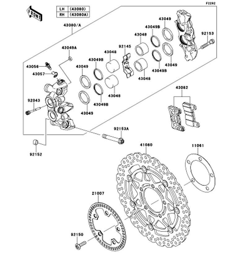 Kawasaki カワサキ 純正部品 43080-0098-DJ キャリパサブアッシ、FR、LH、ブラック