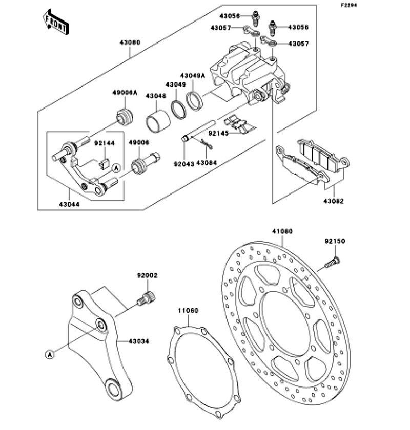 Kawasaki カワサキ 純正部品 43080-5098-GN キャリパサブアッシ、RR、シルバー