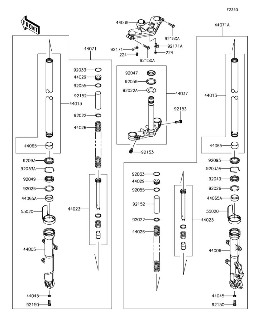 Kawasaki カワサキ 純正部品 44005-0102-18R チューブ(レフトフォークアウタ)、ブラック