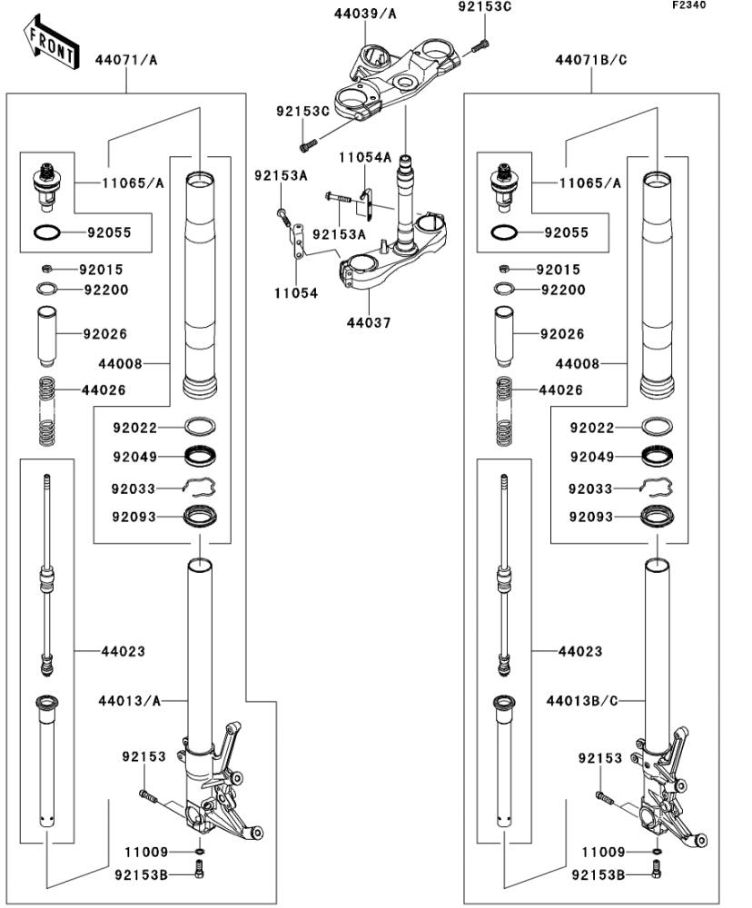Kawasaki カワサキ 純正部品 44013-0185-44D パイプ(フォークインナ)、LH、ブラック