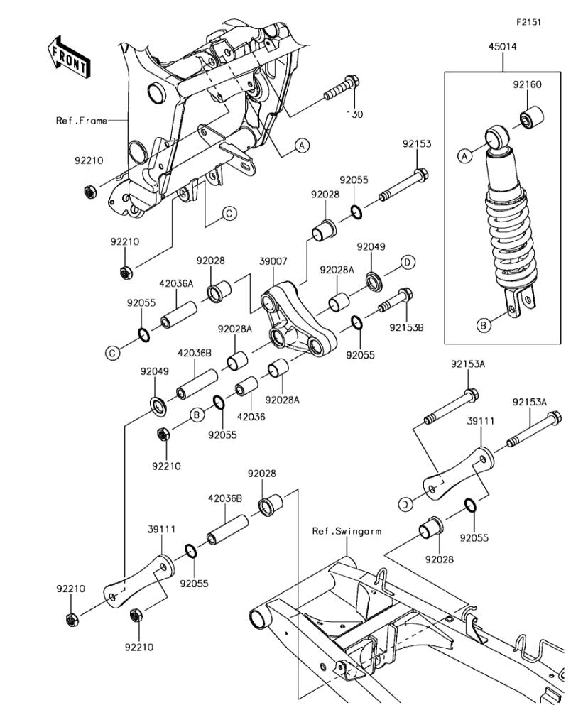 Kawasaki カワサキ 純正部品 45014-0438-37S ショックアブソーバ、ブラック+ブラック
