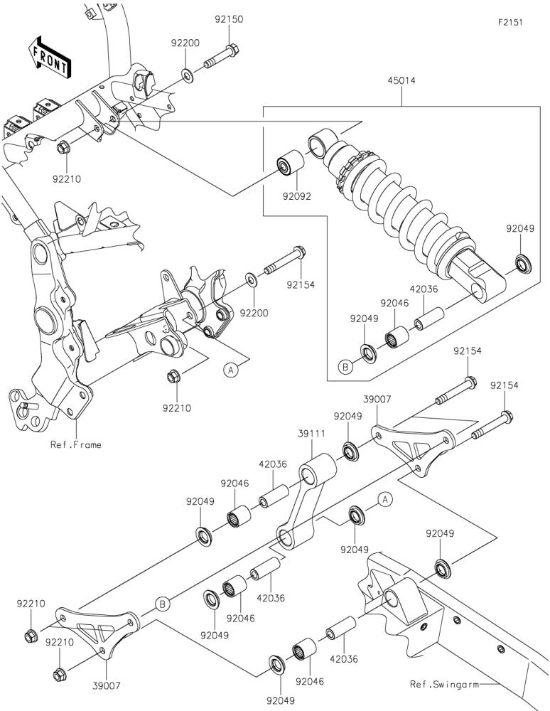 Kawasaki カワサキ 純正部品 45014-0599-10 ショックアブソーバ、ブラック