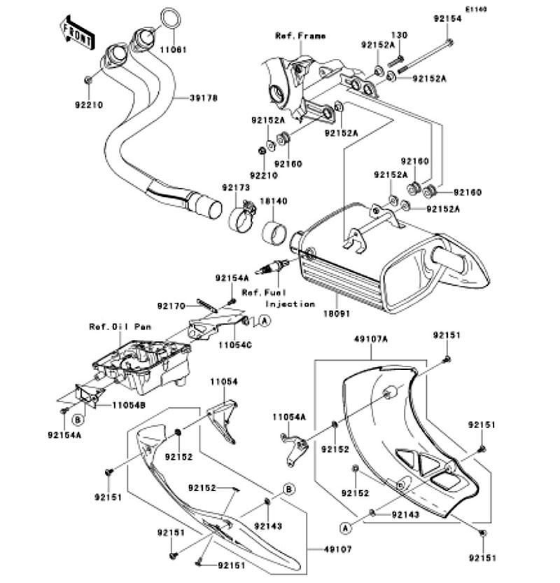 Kawasaki カワサキ 純正部品 49107-0082-6Z カバー(エキゾースト パイプ)、RH、ブラック