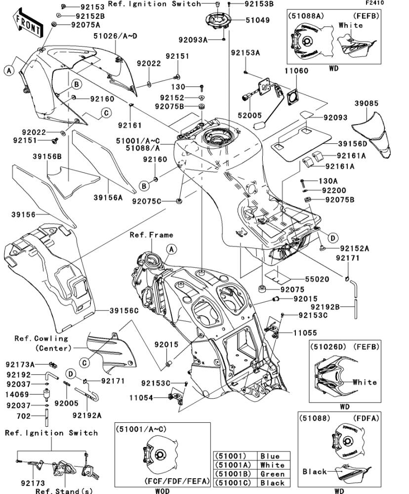 Kawasaki カワサキ 純正部品 51001-0752-25Y タンクコンプ(フューエル)、ホワイト