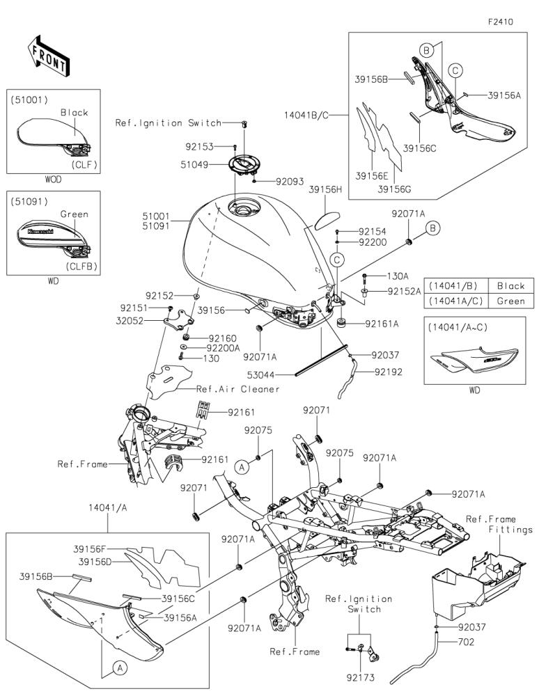 Kawasaki カワサキ 純正部品 51001-0852-17K タンクコンプ(フューエル)、M.D.ブラック