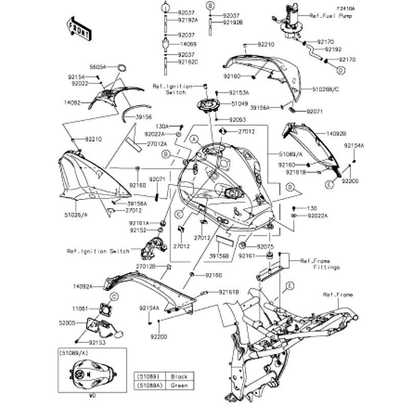Kawasaki カワサキ 純正部品 51026-0053-45L タンクカバー、LH、エボニー