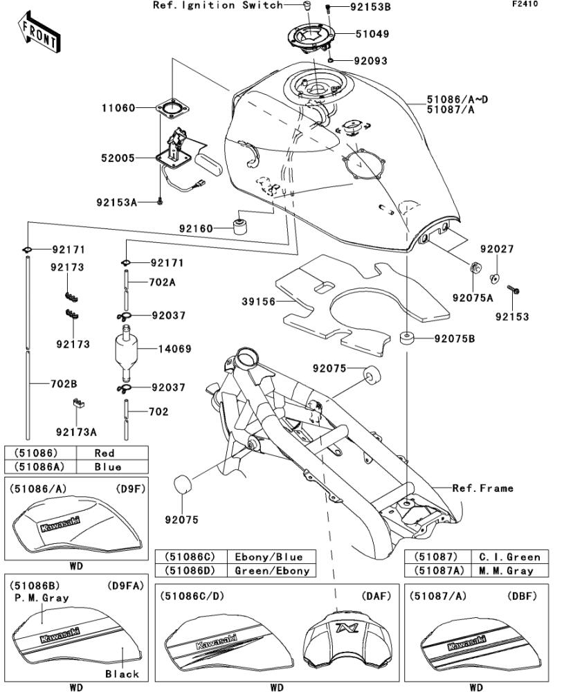 Kawasaki カワサキ 純正部品 51086-5399-18L タンクコンプフューエル、エボニー