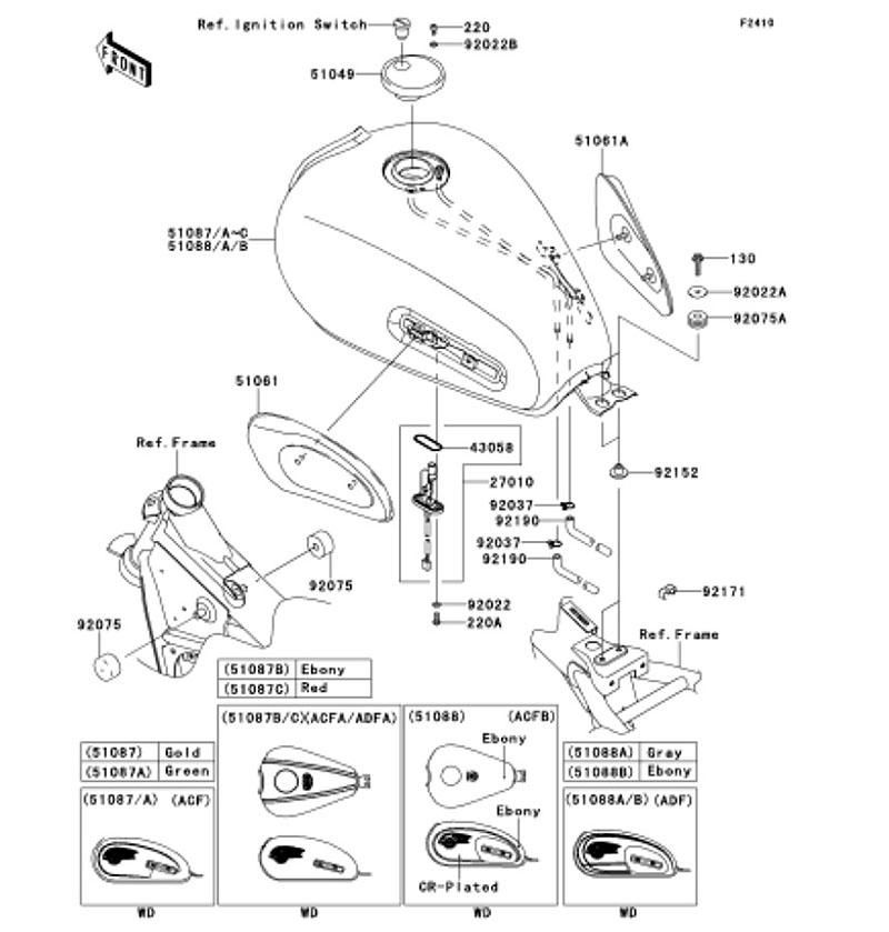 Kawasaki カワサキ 純正部品 51087-5117-H8 タンクコンプフューエル、エボニー