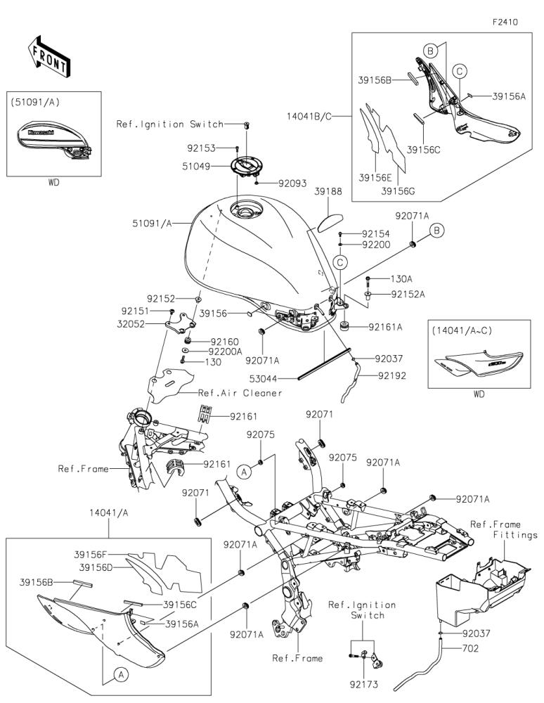 Kawasaki カワサキ 純正部品 51091-5033-65G タンクコンプ(フューエル)、C.グリーン