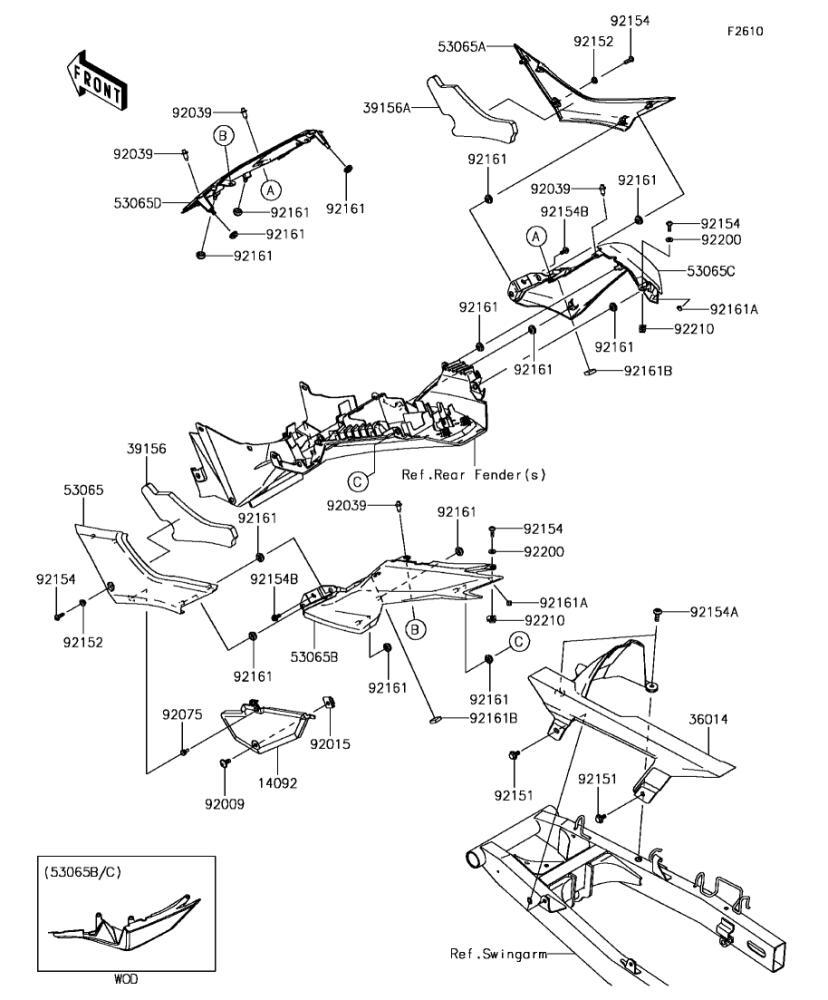 Kawasaki カワサキ 純正部品 53065-0031-45L シートカバー、テール、LH、F.エボニー
