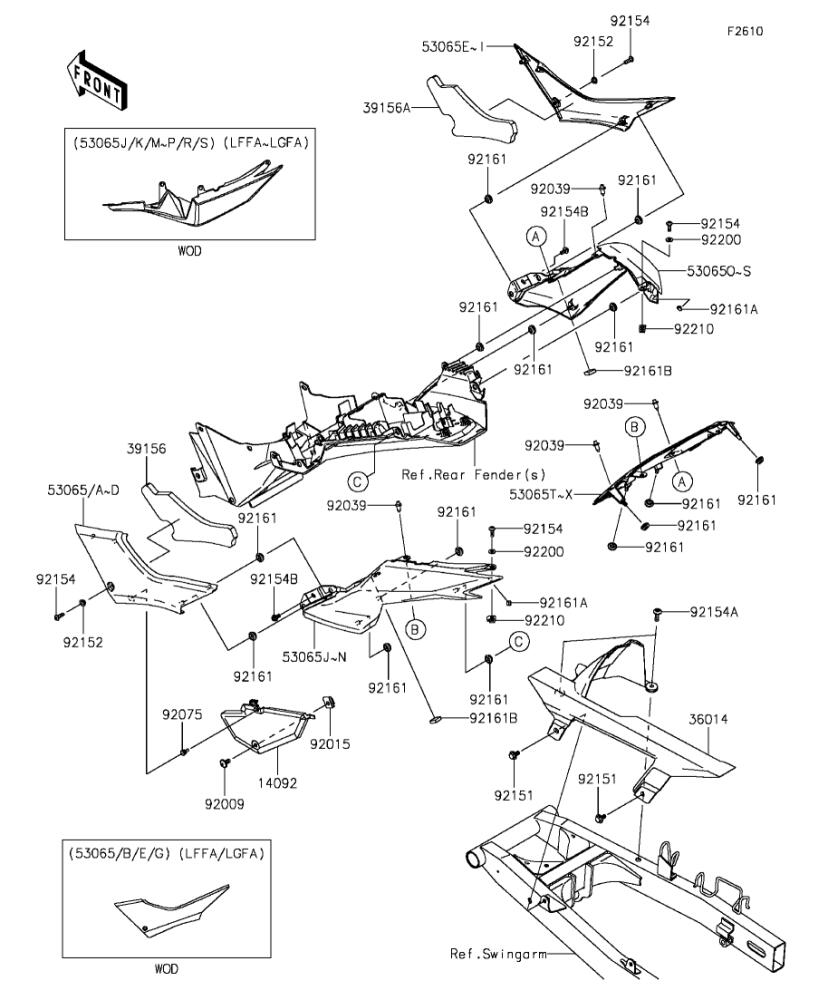 Kawasaki カワサキ 純正部品 53065-0032-25Y シートカバー、テール、RH、ホワイト