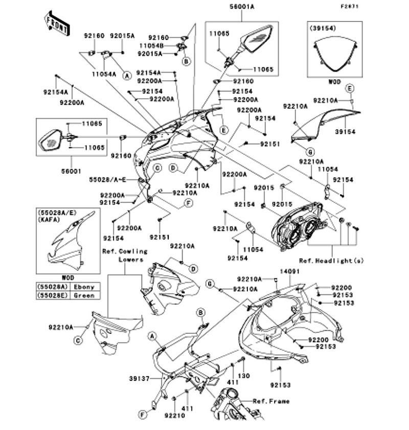 Kawasaki カワサキ 純正部品 55028-0153-H1 カウリング、UPP、レツド