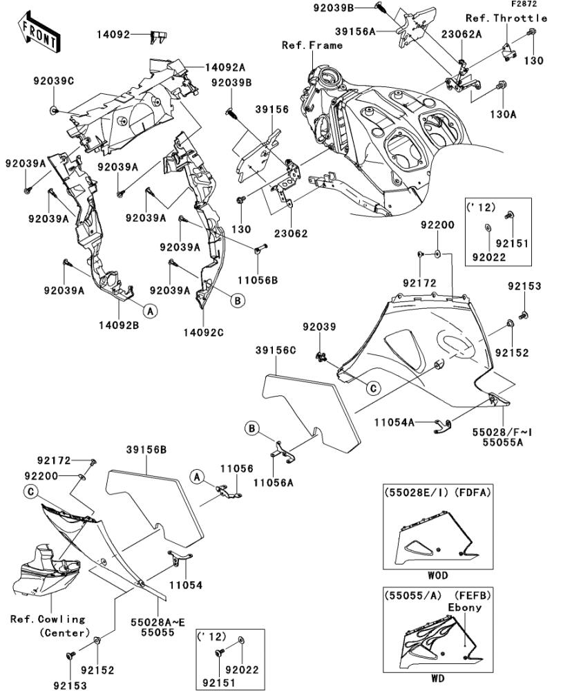 Kawasaki カワサキ 純正部品 55028-0474-18T カウリング、LWR、RH、ブラック