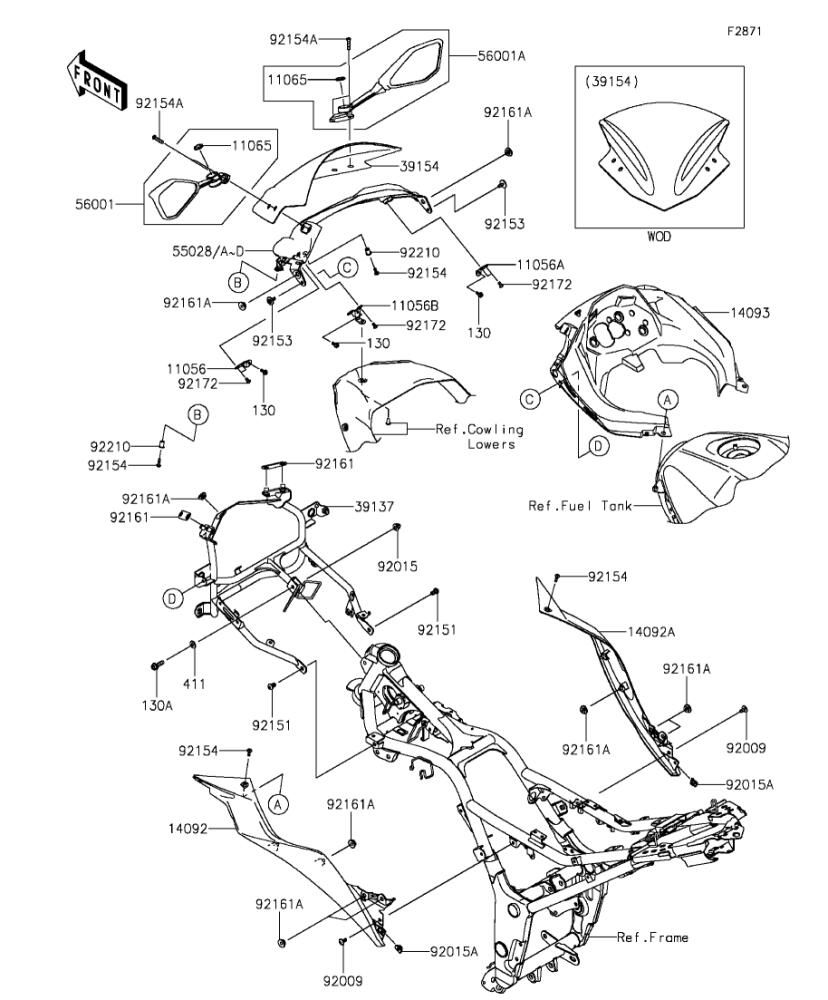 Kawasaki カワサキ 純正部品 55028-0533-51A カウリング、UPP、グレー