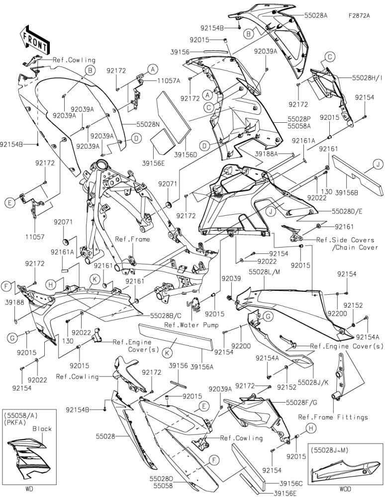 Kawasaki カワサキ 純正部品 55028-0641-GU カウリング、サイド、LWR、LH、M.P.シルバー