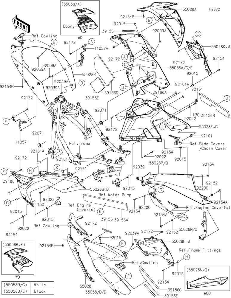 Kawasaki カワサキ 純正部品 55028-0646-660 カウリング、LWR、RH、M.S.ブラック