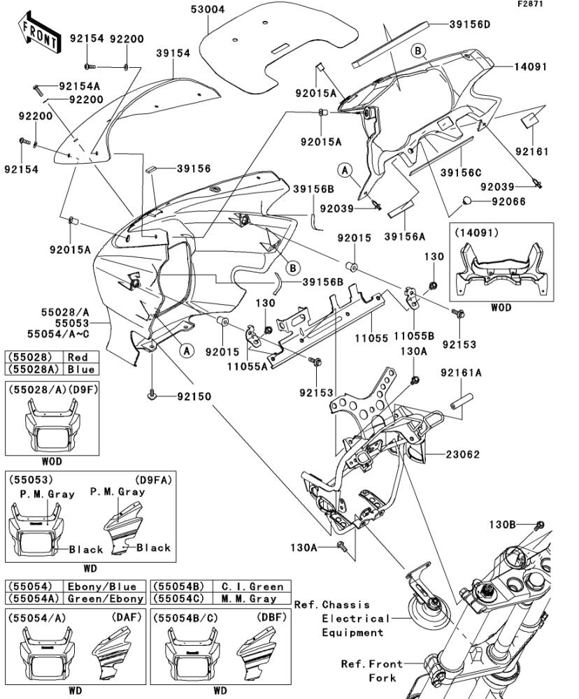 Kawasaki カワサキ 純正部品 55054-5197-55 カウリング、UPP、グリーン