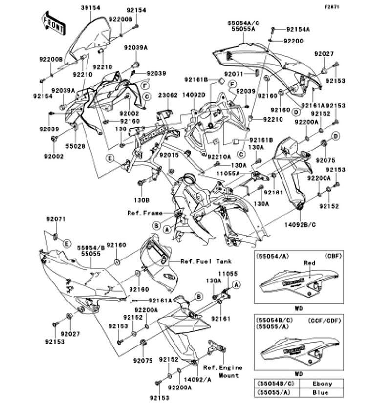 Kawasaki カワサキ 純正部品 55054-5213-H8 カウリング、サイド、RH、エボニー