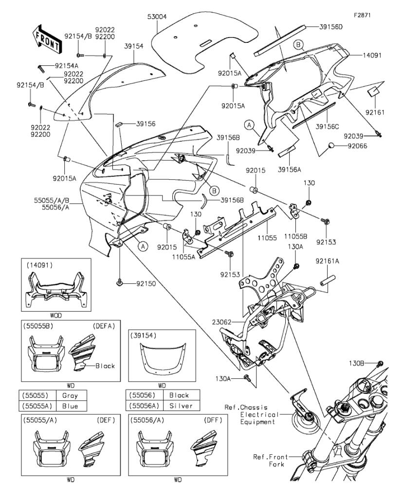 Kawasaki カワサキ 純正部品 55055-5468-17K カウリングアッシ、ブラック