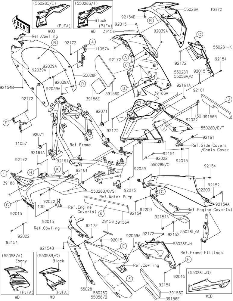 Kawasaki カワサキ 純正部品 55058-5053-H8 カウリング、サイド、UPP、LH、エボニー