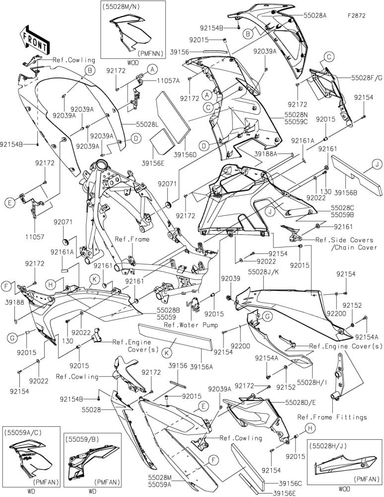 Kawasaki カワサキ 純正部品 55059-5312-H8 カウリング、サイド、UPP、LH、エボニー