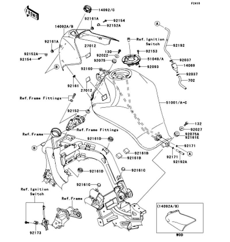 Kawasaki カワサキ 純正部品 14092-0731-739 カバー、タンク、ブラック