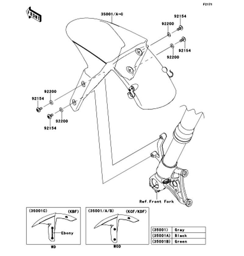 Kawasaki カワサキ 純正部品 35001-0058-777 フェンダアッシ(フロント)、グリーン