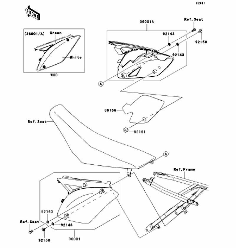 Kawasaki カワサキ 純正部品 36001-0151-25N カバーサイド、LH、アッパグリーン+ロア ホワイト