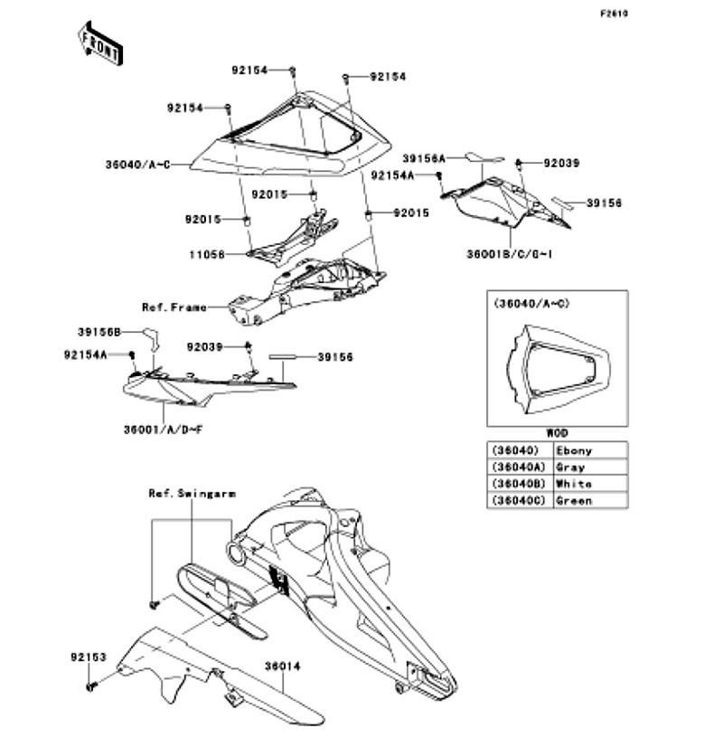 Kawasaki カワサキ 純正部品 36001-0581-40X カバー(サイド)、テール、RH、ホワイト
