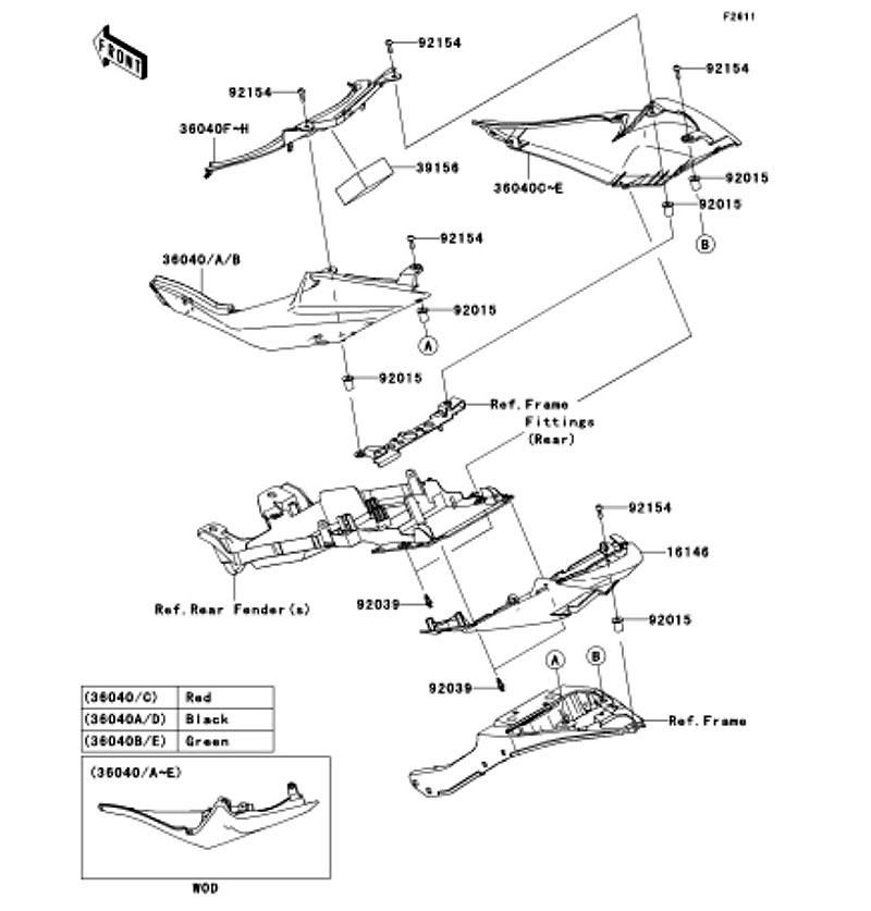 Kawasaki カワサキ 純正部品 36040-0087-234 カバー(テール)、LH、レツド