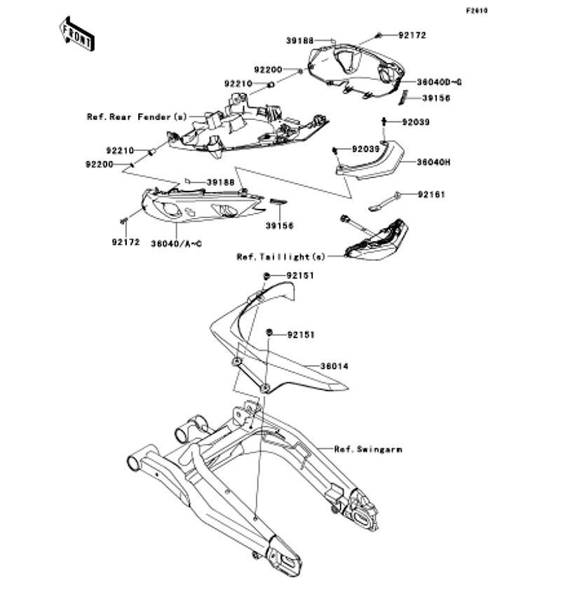 Kawasaki カワサキ 純正部品 36040-0117-15Z カバー(テール)、RH、ブラック