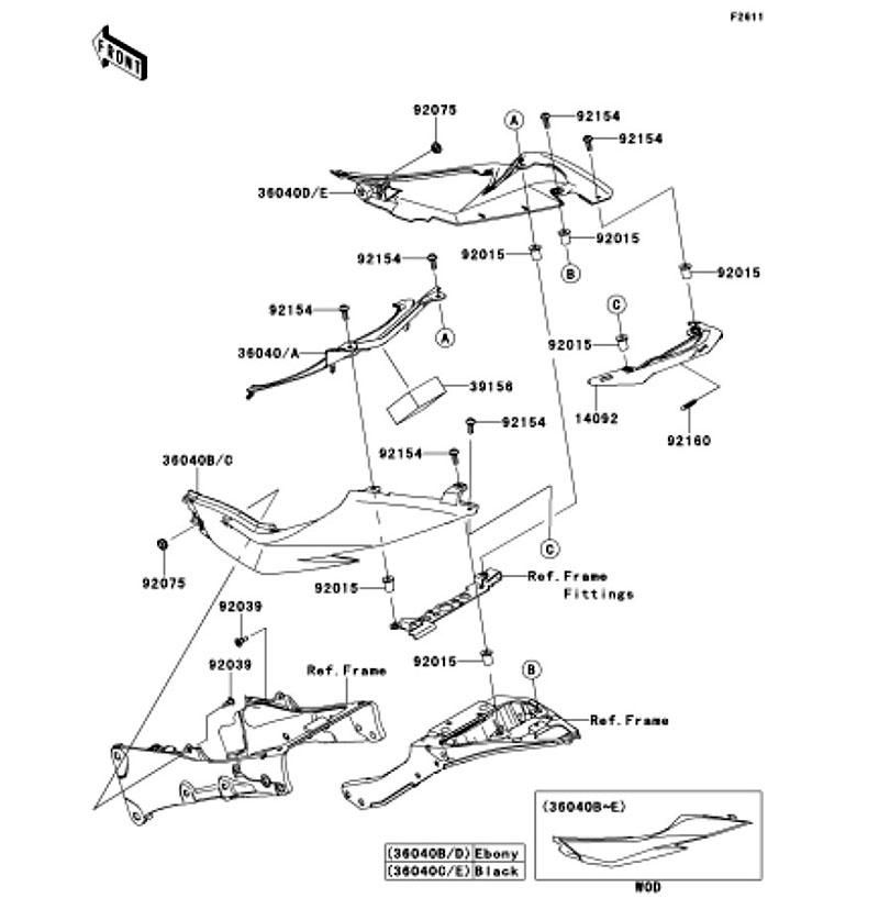 Kawasaki カワサキ 純正部品 36040-0134-45L カバー(テール)、RH、エボニー