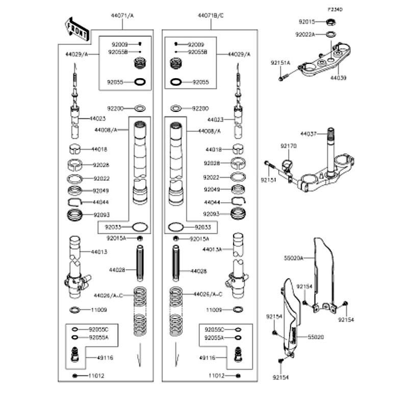Kawasaki カワサキ 純正部品 44071-0882-50A ダンパアッシ、フォーク、LH、シルバー
