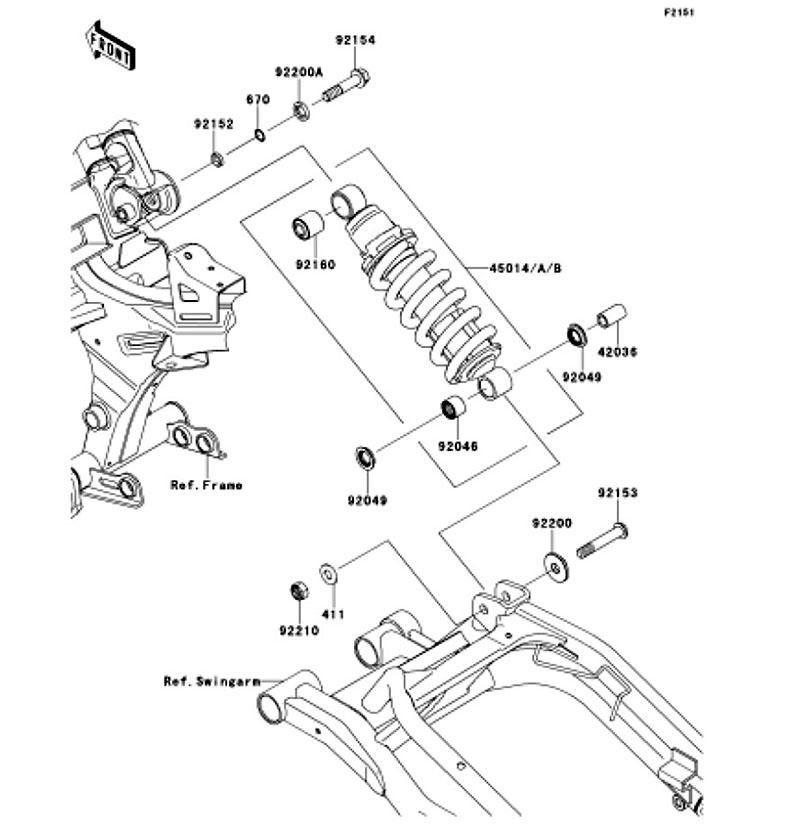 Kawasaki カワサキ 純正部品 45014-0337-40J ショックアブソーバ、イエロー