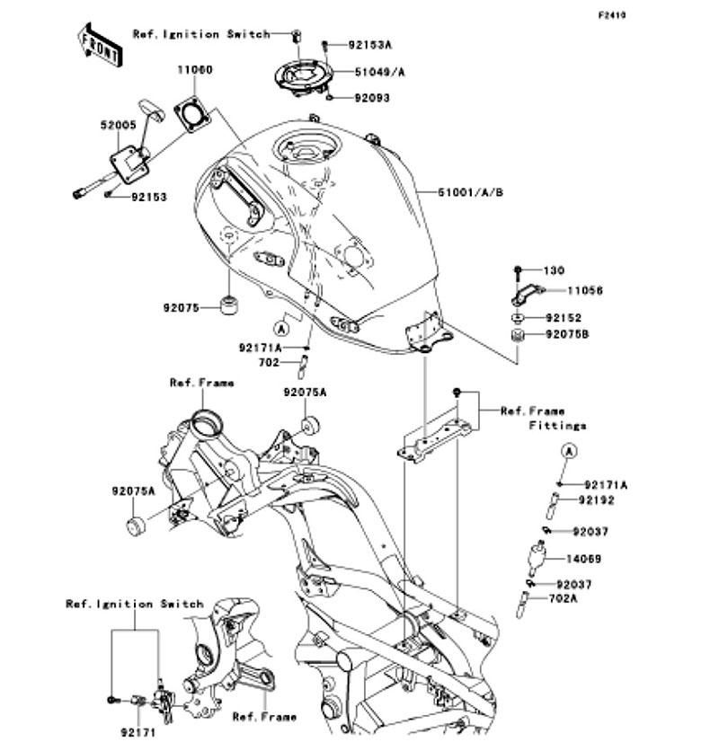 Kawasaki カワサキ 純正部品 51001-0387-15G タンクコンプ(フューエル)、イエロー